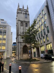 City of London Wren church tower in Wood Street